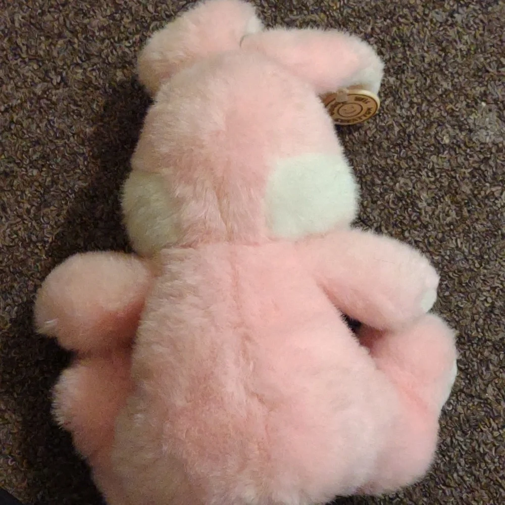 Vintage Cuddle Wit‎ Pink bunny plush with floral bow tie 14 Inches